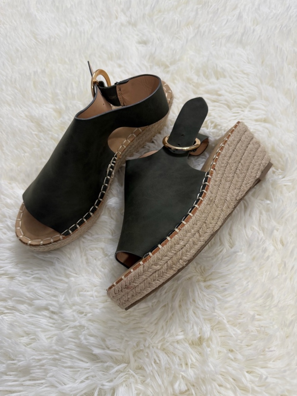Catherine Malandrino Olive Green Espadrille Wedge Sandals Size 9 Preppy Travel - Picture 5 of 12